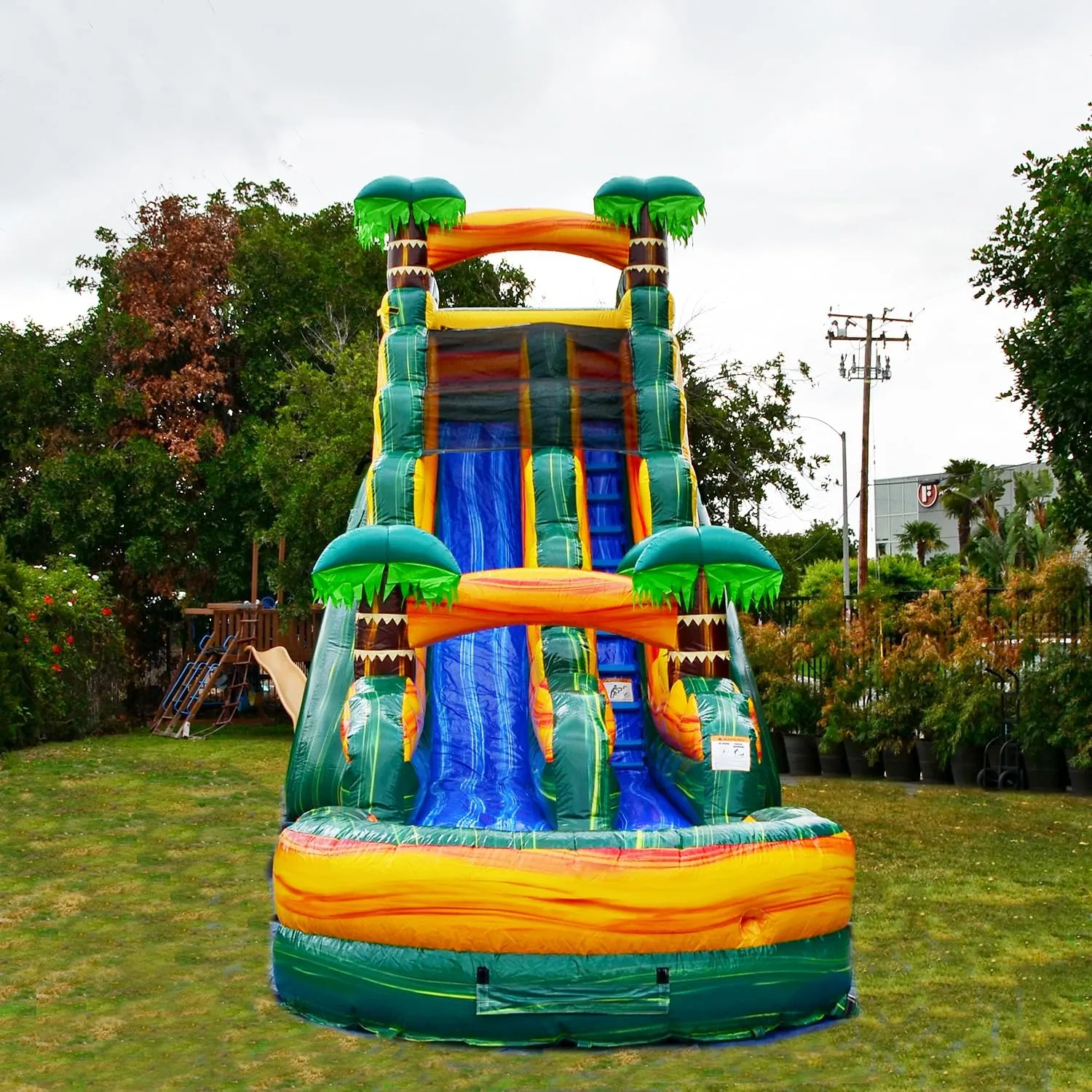 JumpOrange 19’ Cali Palms Commercial Grade Water Slide with Detachable Deep Pool for Kids and Adults (with Blower), Outdoor Indoor, Wet Dry Use, Tall Waterslide Inflatable
