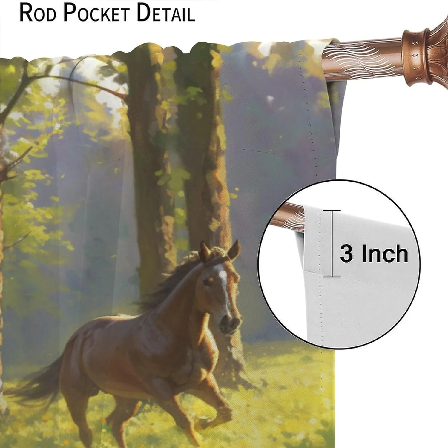 Jungle Stream Landscape Blackout Curtains for Living Room, Woodland Horse Animals Curtains Rod Pocket Thermal Insulated Window Drapes for Bedroom, 2 Panels/Each 31.5" W x 63" L