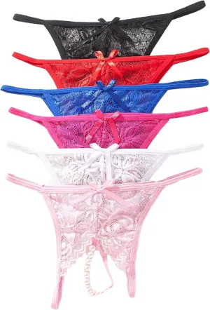 Justgoo Womens Lace G-String Thongs Panties Underwear Low Rise T-Back Underpants Pack of 1-5
