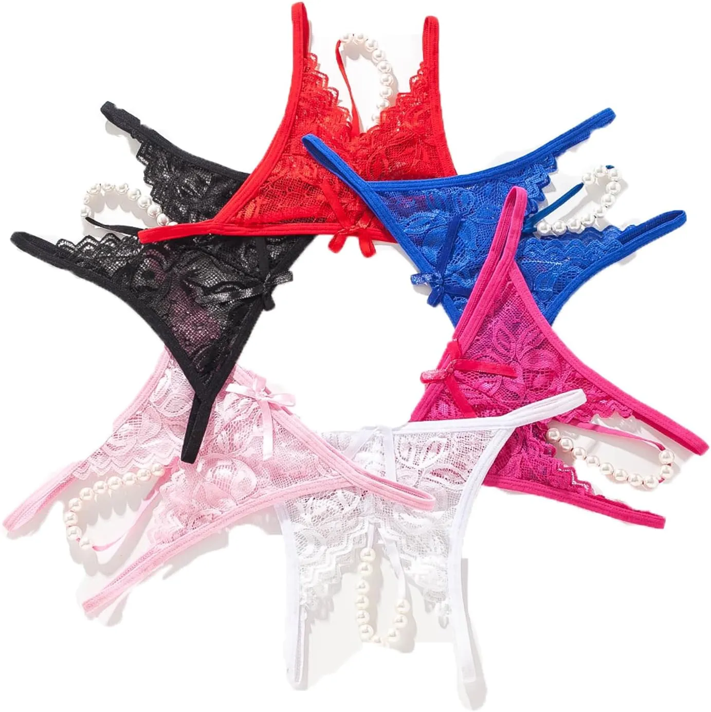 Justgoo Womens Lace G-String Thongs Panties Underwear Low Rise T-Back Underpants Pack of 1-5