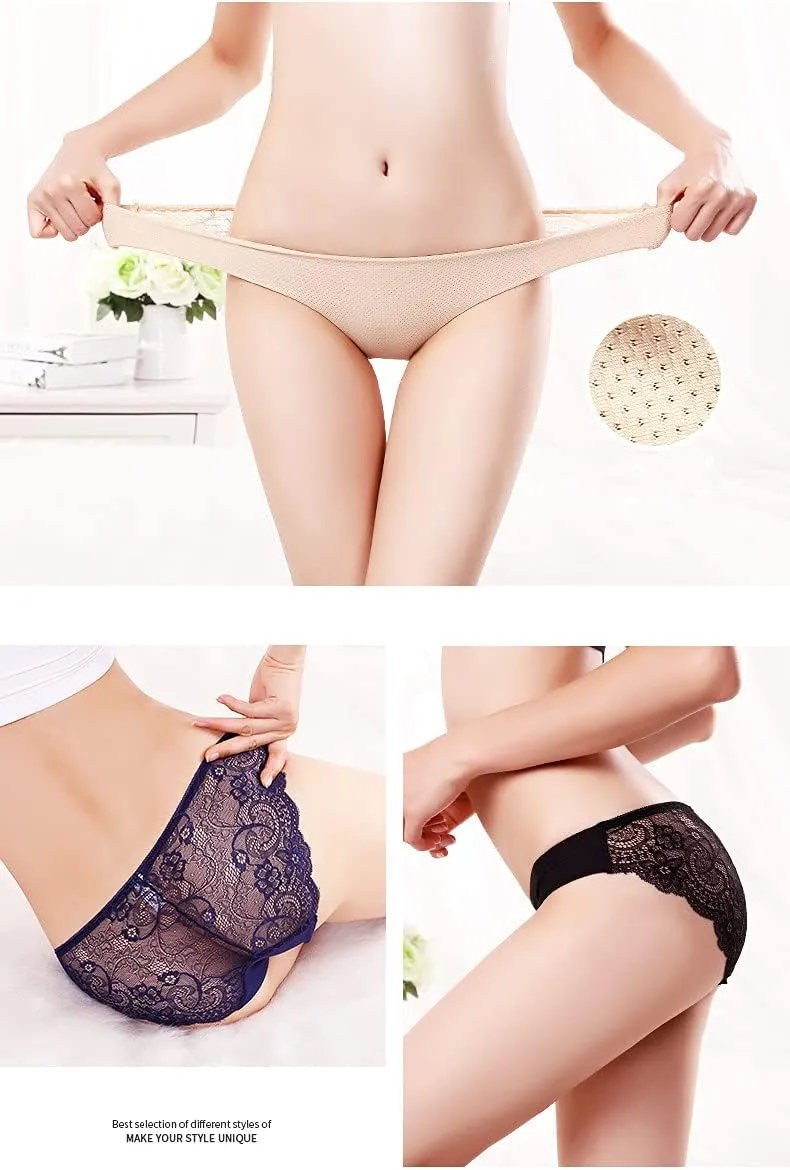 Justgoo Womens Sexy Thongs Lace Panties Underwear Low Rise Plus Size Underpants Pack of 5