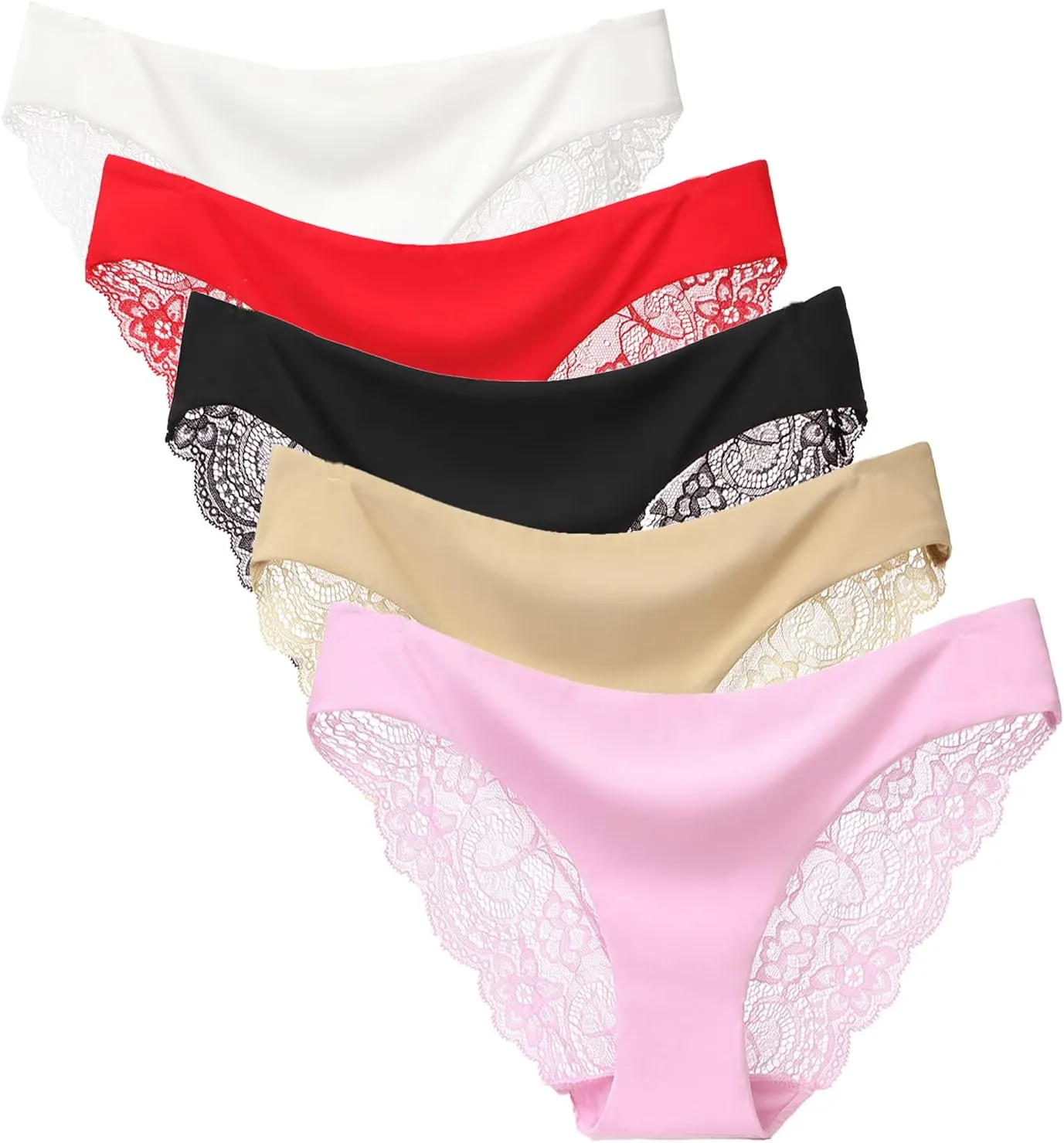 Justgoo Womens Sexy Thongs Lace Panties Underwear Low Rise Plus Size Underpants Pack of 5
