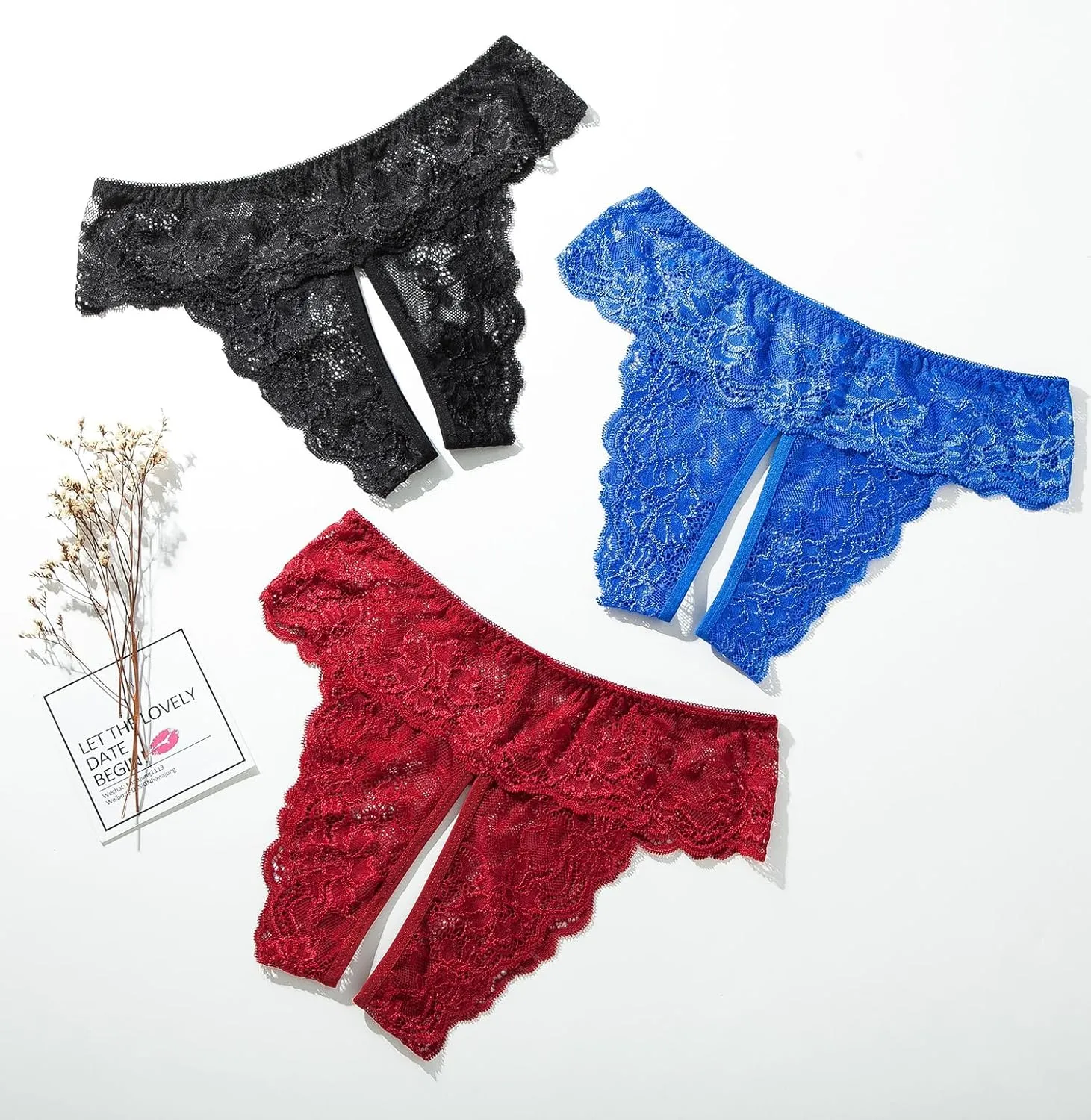 Justgoo Womens Sexy Thongs Lace Panties Underwear Low Rise Plus Size Underpants Pack of 5