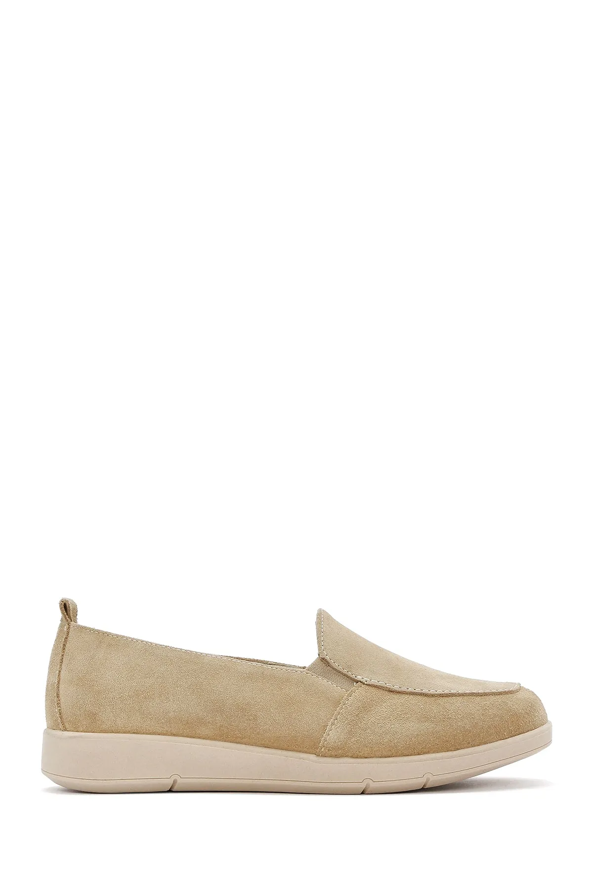 Kadın Bej Süet Deri Comfort Loafer