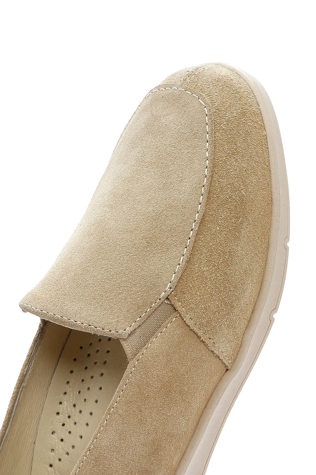Kadın Bej Süet Deri Comfort Loafer