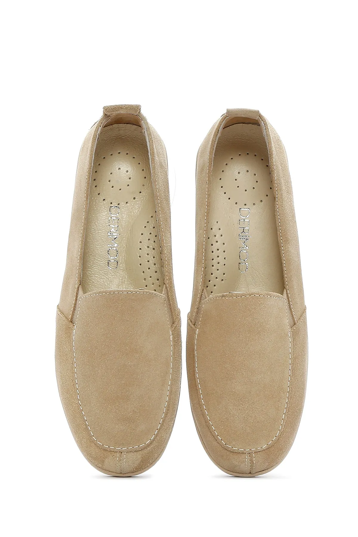 Kadın Bej Süet Deri Comfort Loafer