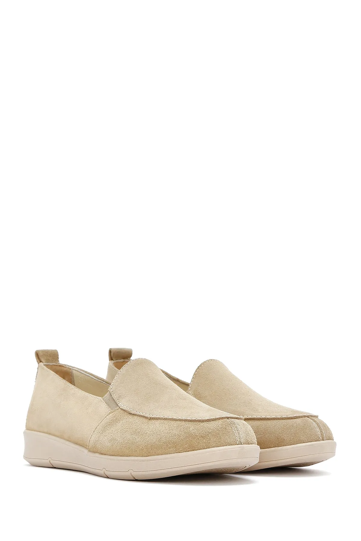 Kadın Bej Süet Deri Comfort Loafer