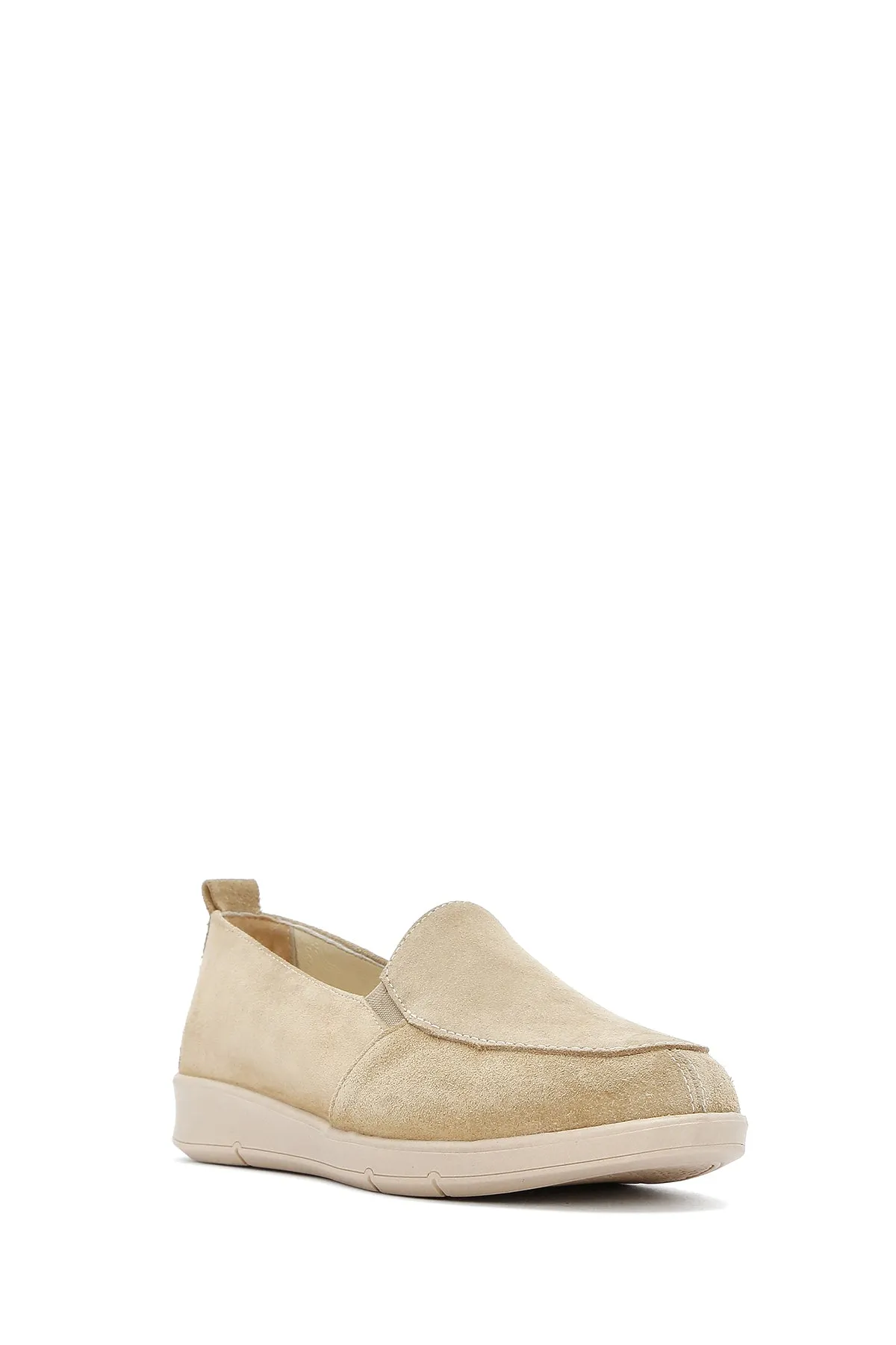 Kadın Bej Süet Deri Comfort Loafer