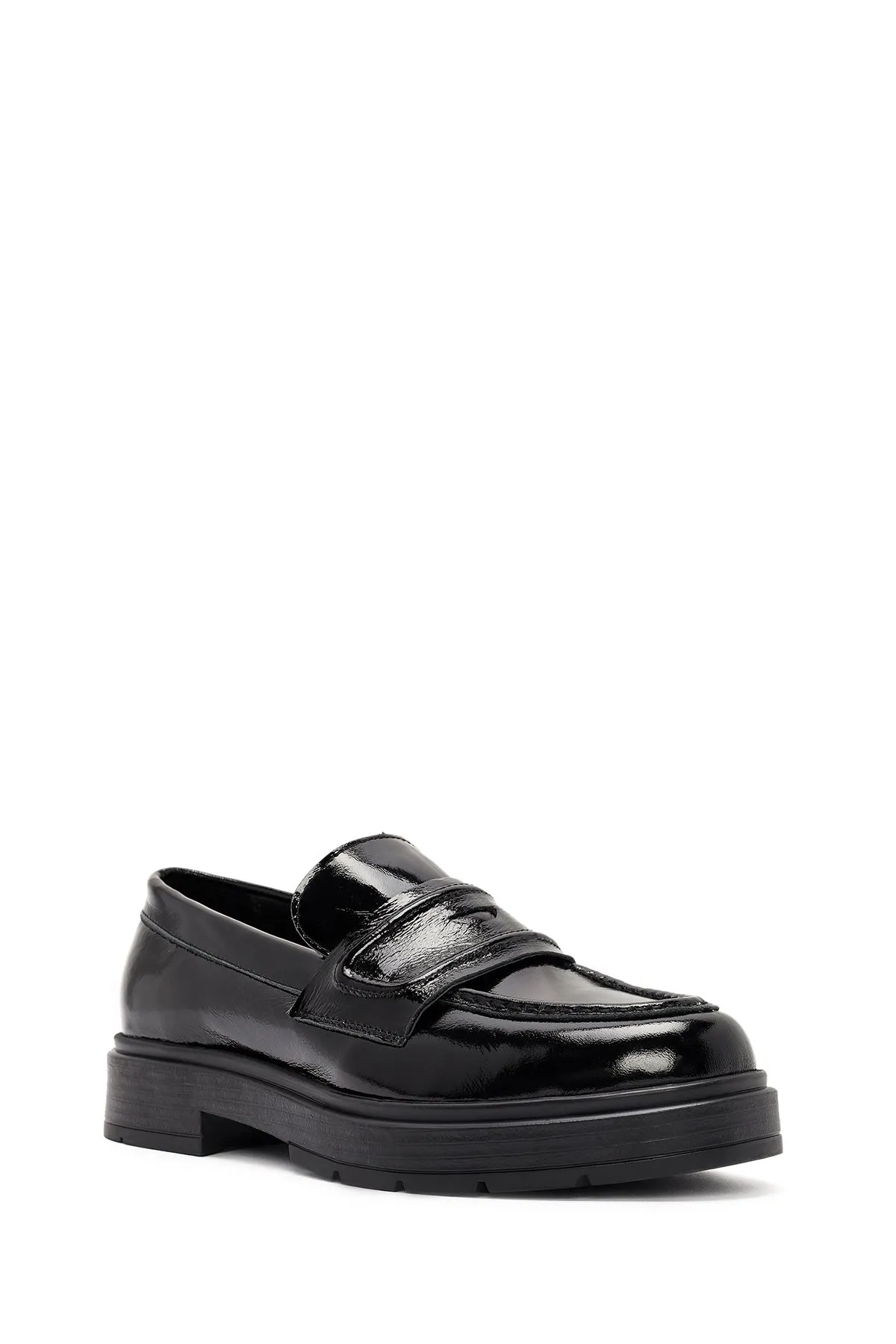 Kadın Siyah Rugan Deri Makosen Loafer