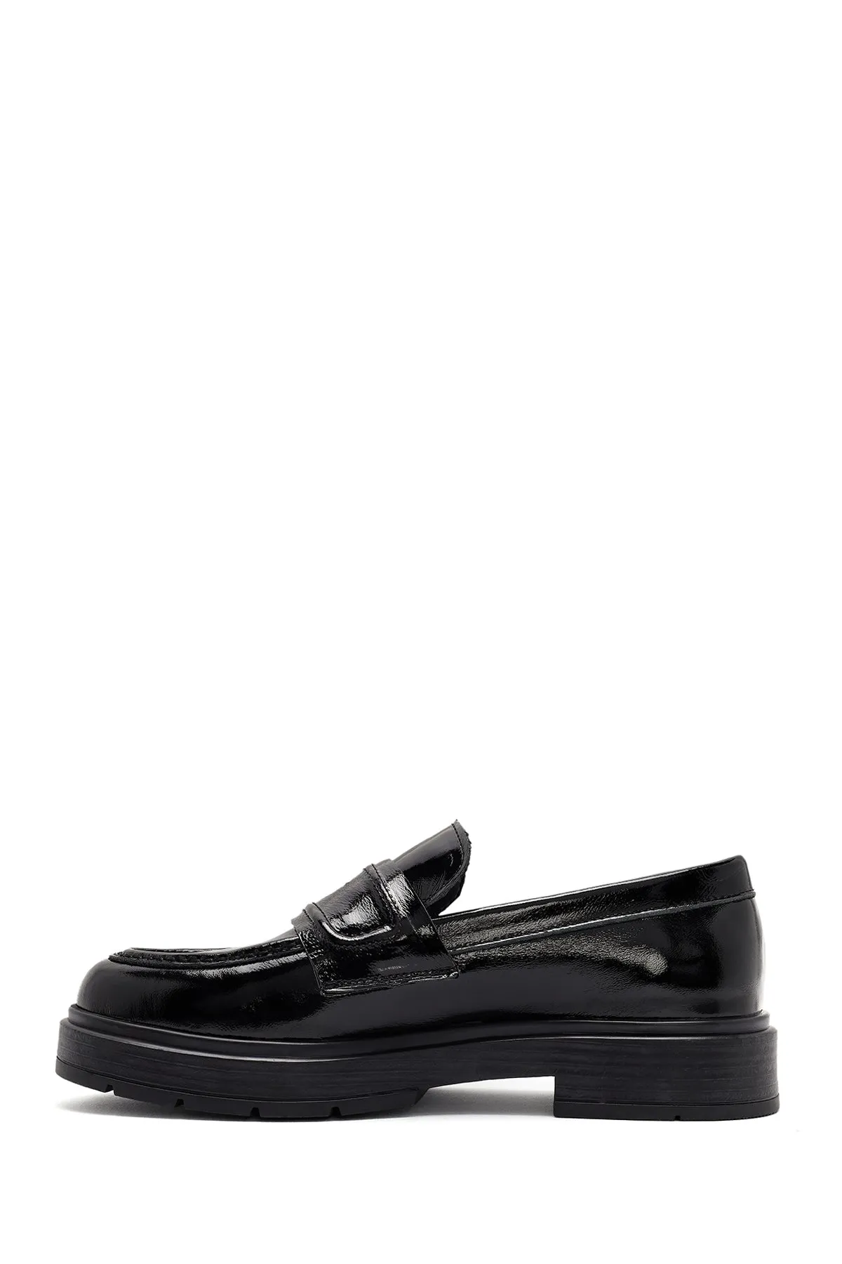 Kadın Siyah Rugan Deri Makosen Loafer