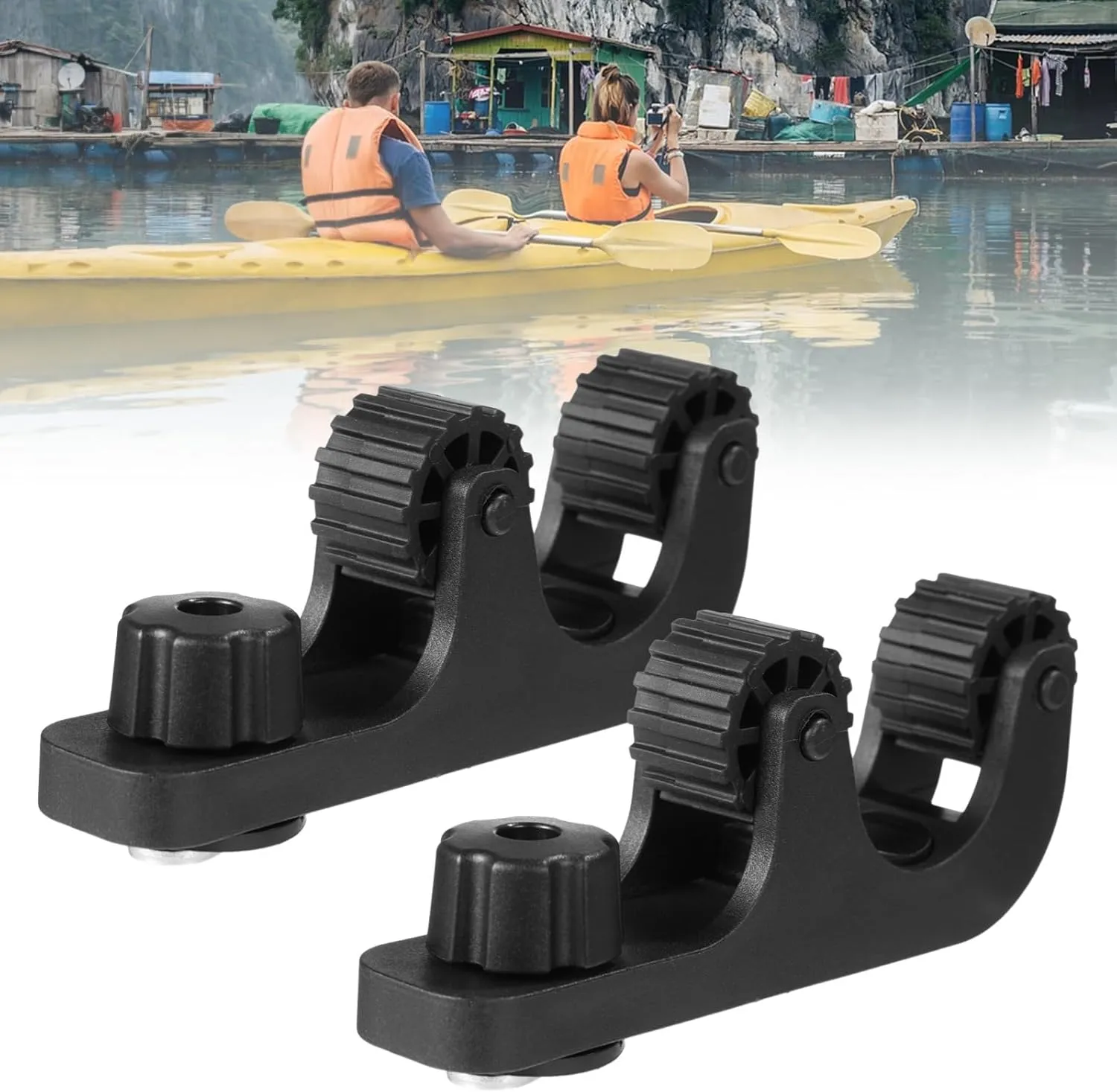 Kayak Paddle Holders 2-Pack, Track Mount Accessories for Fishing and Kayaks, Plastic Paddle Clips for Quick Setup