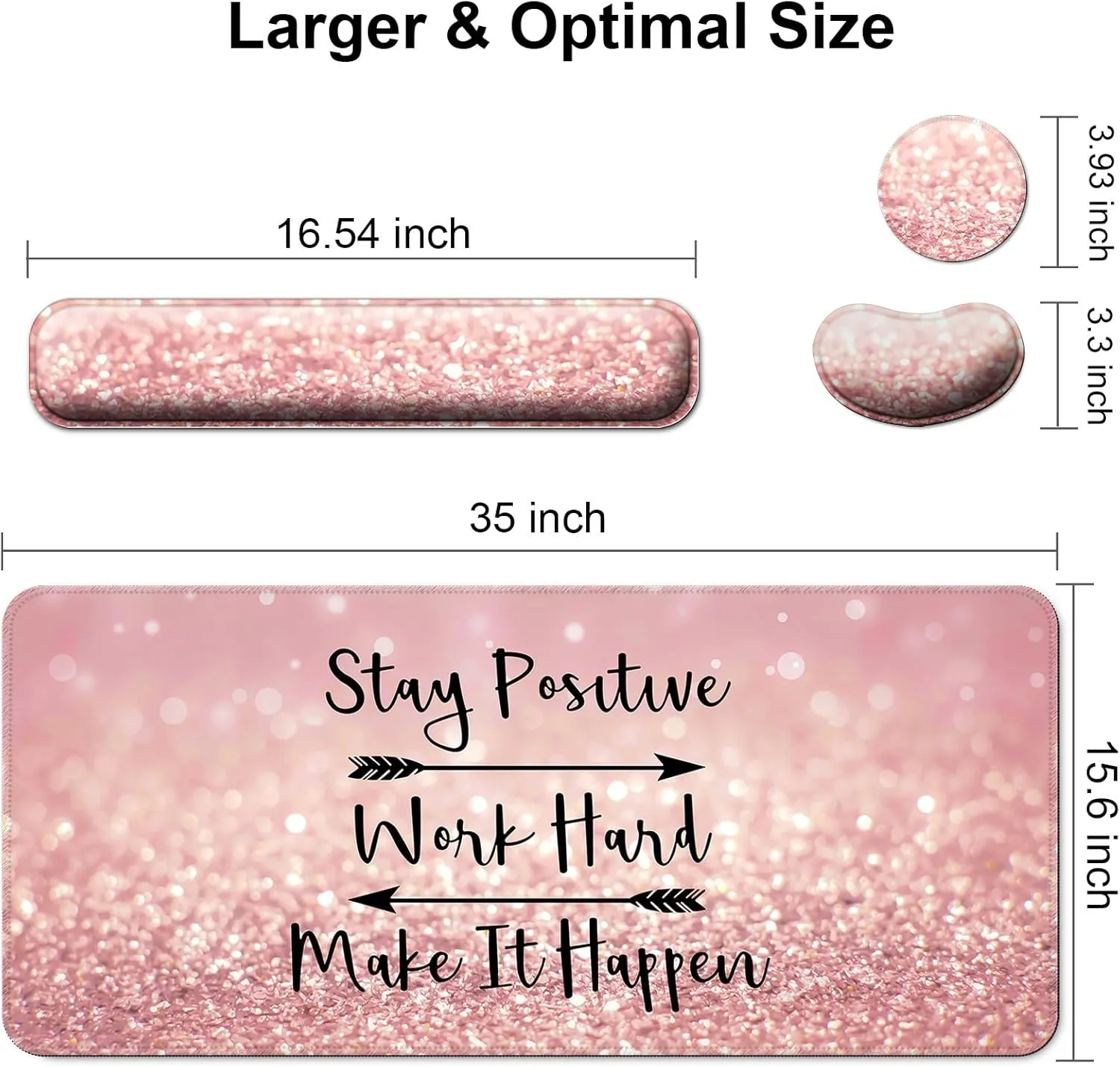 Keyboard Wrist Rest   Mouse Pad with Wrist Support   Desk Mat   Coaster 4 in 1 Set, XXL Large Gaming Mousepad Cute Ergonomic Mouse Pads for Desk Computer Laptop Office Decor-Pink Words