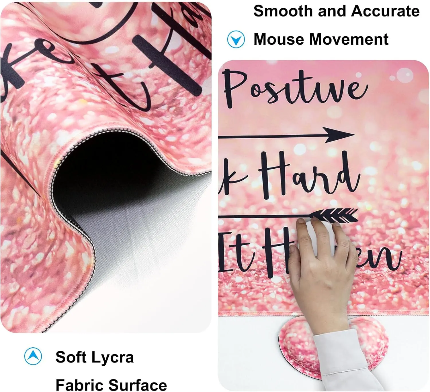 Keyboard Wrist Rest   Mouse Pad with Wrist Support   Desk Mat   Coaster 4 in 1 Set, XXL Large Gaming Mousepad Cute Ergonomic Mouse Pads for Desk Computer Laptop Office Decor-Pink Words