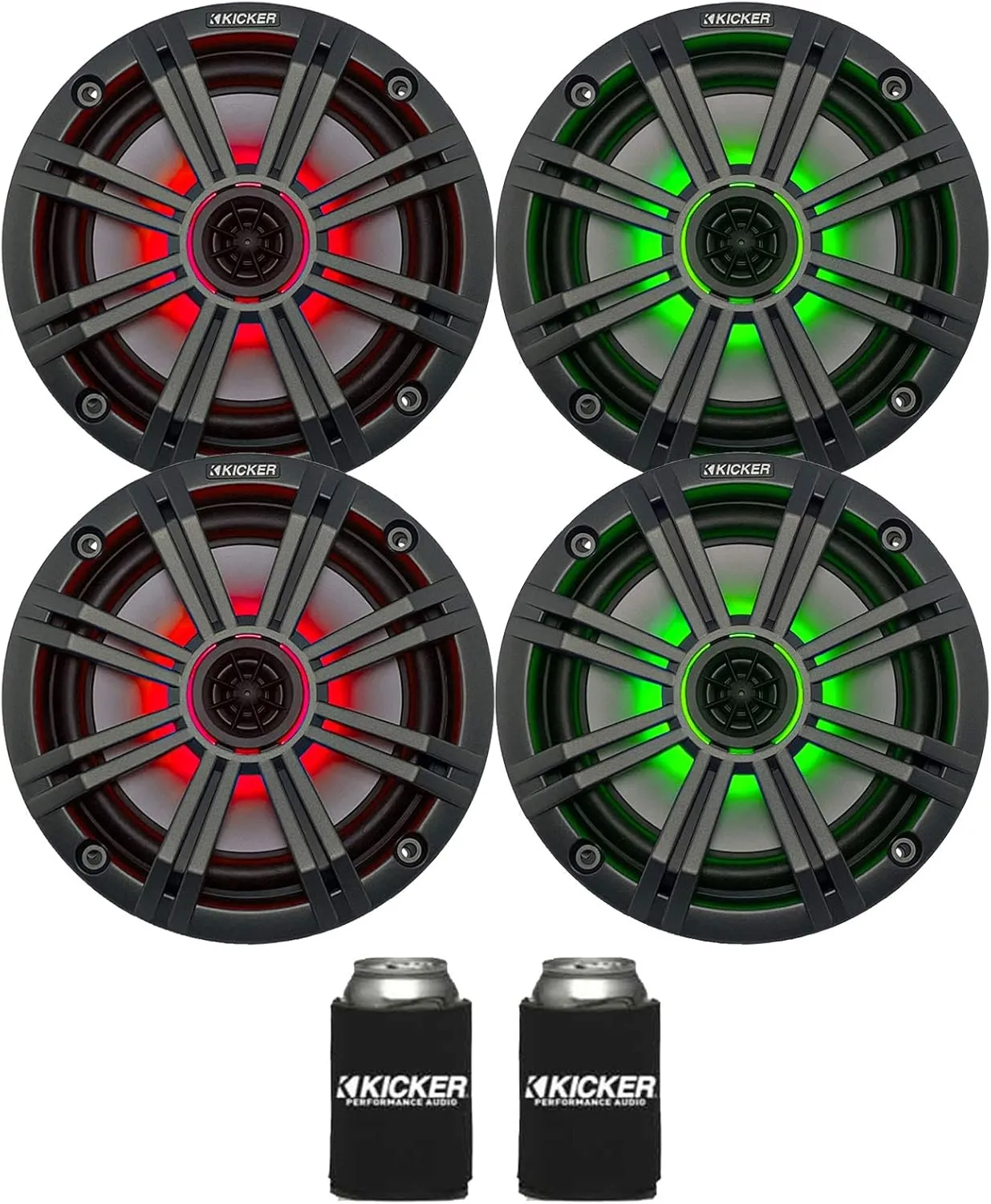 KICKER 6.5" Charcoal LED Marine Speakers (Qty 4) 2 Pairs of OEM Replacement Speakers