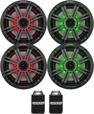 KICKER 6.5" Charcoal LED Marine Speakers (Qty 4) 2 Pairs of OEM Replacement Speakers