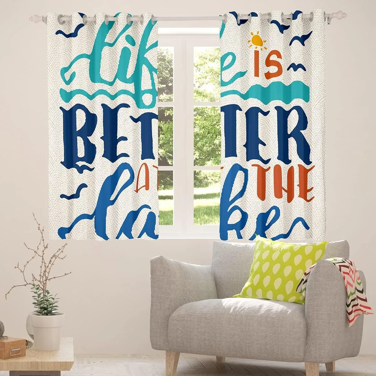 Kids Lake Life Curtains for Bedroom Living Room (2 Panels, 38 x 45 Inch) Camping Darkening Dreapes Decor Lake Theme Paddle Blackout Curtains Set Women Men Farmhouse Decor Window Treatments
