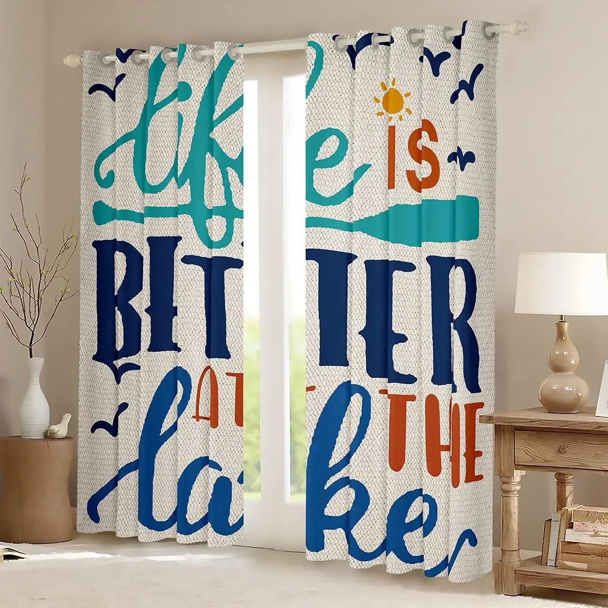 Kids Lake Life Curtains for Bedroom Living Room (2 Panels, 38 x 45 Inch) Camping Darkening Dreapes Decor Lake Theme Paddle Blackout Curtains Set Women Men Farmhouse Decor Window Treatments