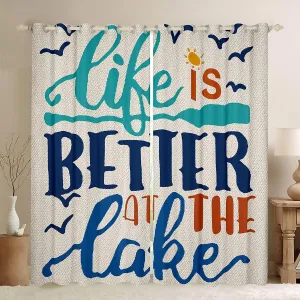 Kids Lake Life Curtains for Bedroom Living Room (2 Panels, 38 x 45 Inch) Camping Darkening Dreapes Decor Lake Theme Paddle Blackout Curtains Set Women Men Farmhouse Decor Window Treatments