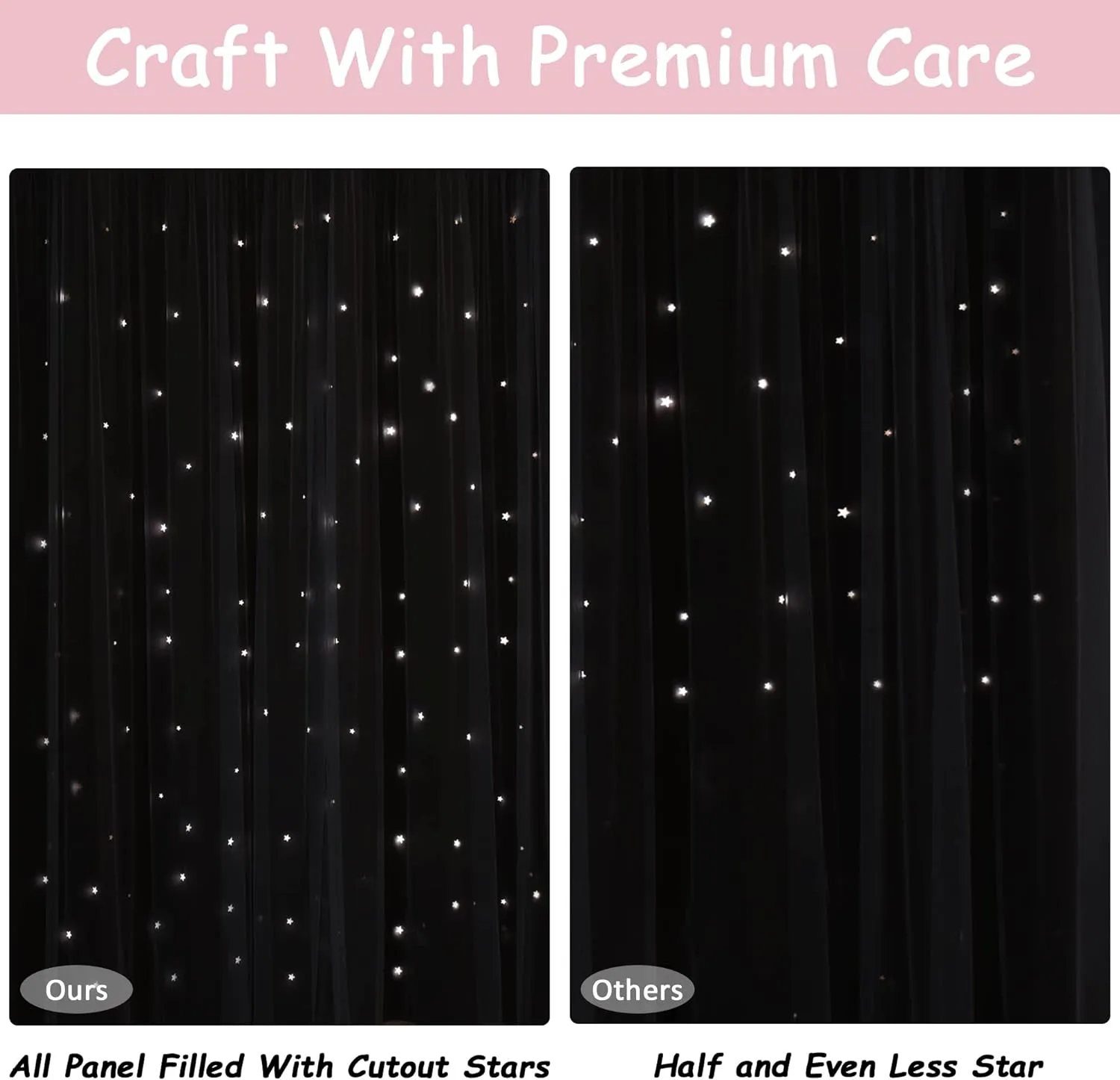 Kinryb Princess Curtains for Girls Bedroom with Sheer Overlay,Double Layer Curtain for Living Room with Star Cutout, Curtains for Kids Room (52 W*63 L Inches, Pink)
