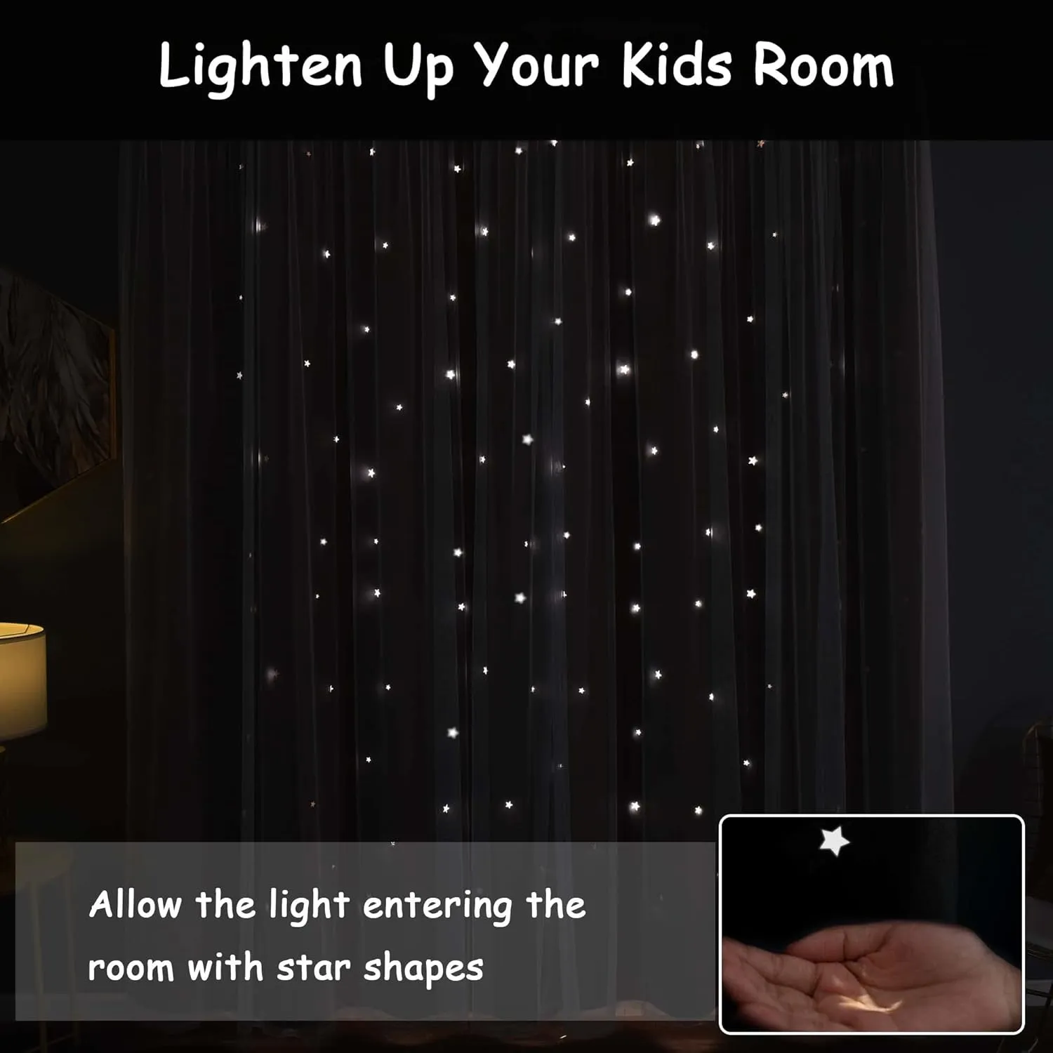 Kinryb Princess Curtains for Girls Bedroom with Sheer Overlay,Double Layer Curtain for Living Room with Star Cutout, Curtains for Kids Room (52 W*63 L Inches, Pink)