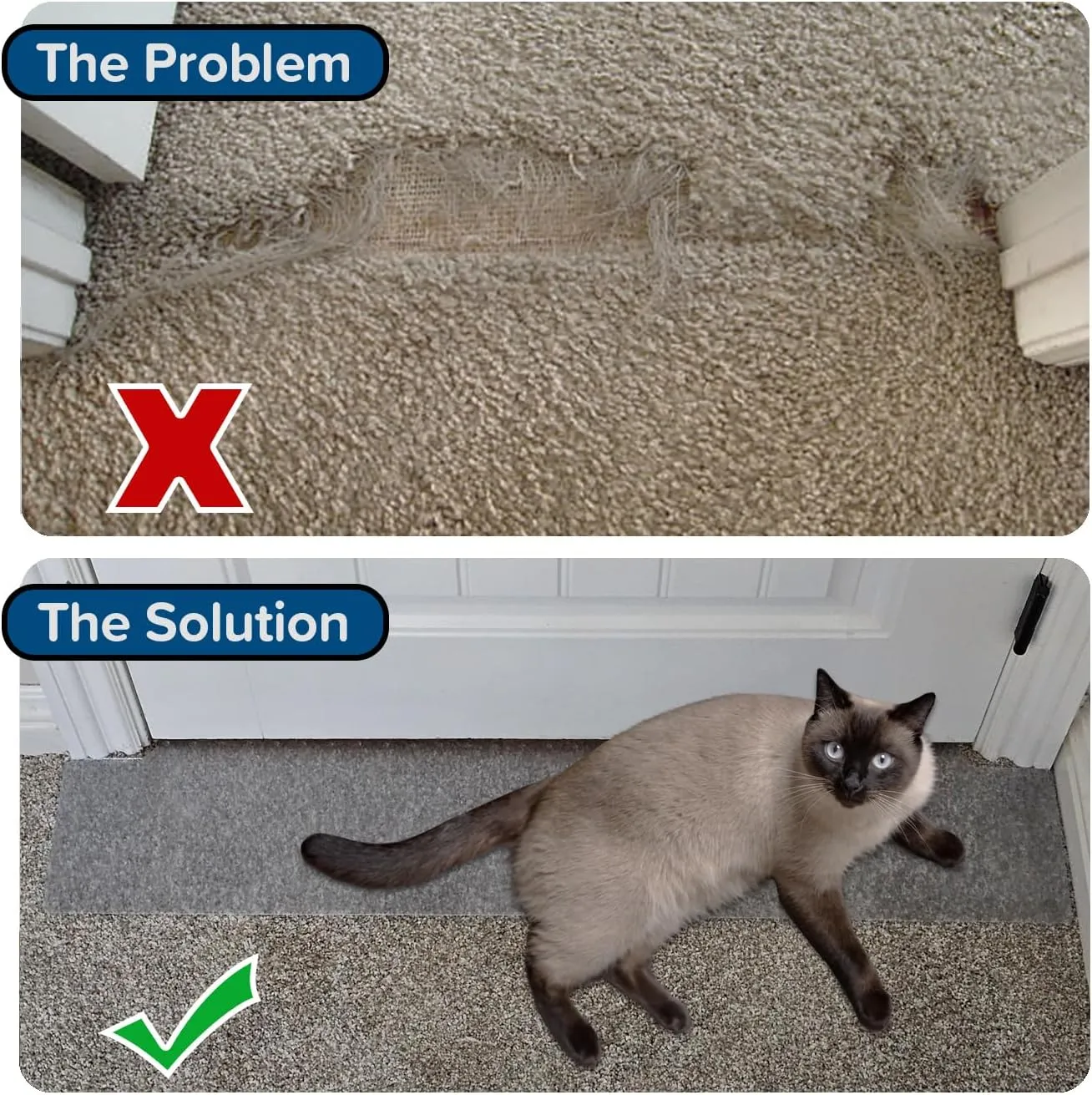 KittySmart Carpet Scratch Stopper-Stop Cats from Scratching Carpets at Doorways Instantly-PRECUT to Fit Your Door-Requires No Cutting or Modification-5 Year Warranty-Patented