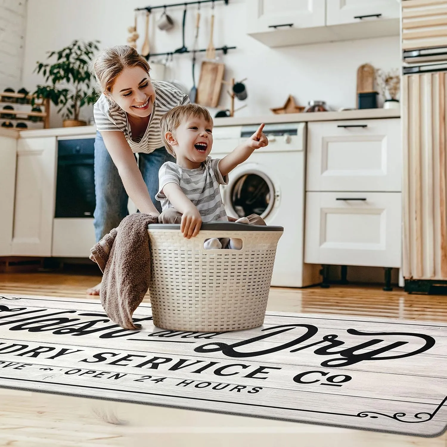 KOZYFLY Laundry Room Rug Runner 24"x72" Non Slip Laundry Rug Kitchen Rugs Washable Laundry Room Mat Waterproof Mudroom Floor Carpet Runner Farmhouse Laundry Room Decor, Light Grey, Wash and Dry