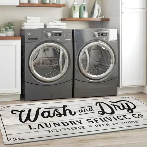 KOZYFLY Laundry Room Rug Runner 24"x72" Non Slip Laundry Rug Kitchen Rugs Washable Laundry Room Mat Waterproof Mudroom Floor Carpet Runner Farmhouse Laundry Room Decor, Light Grey, Wash and Dry