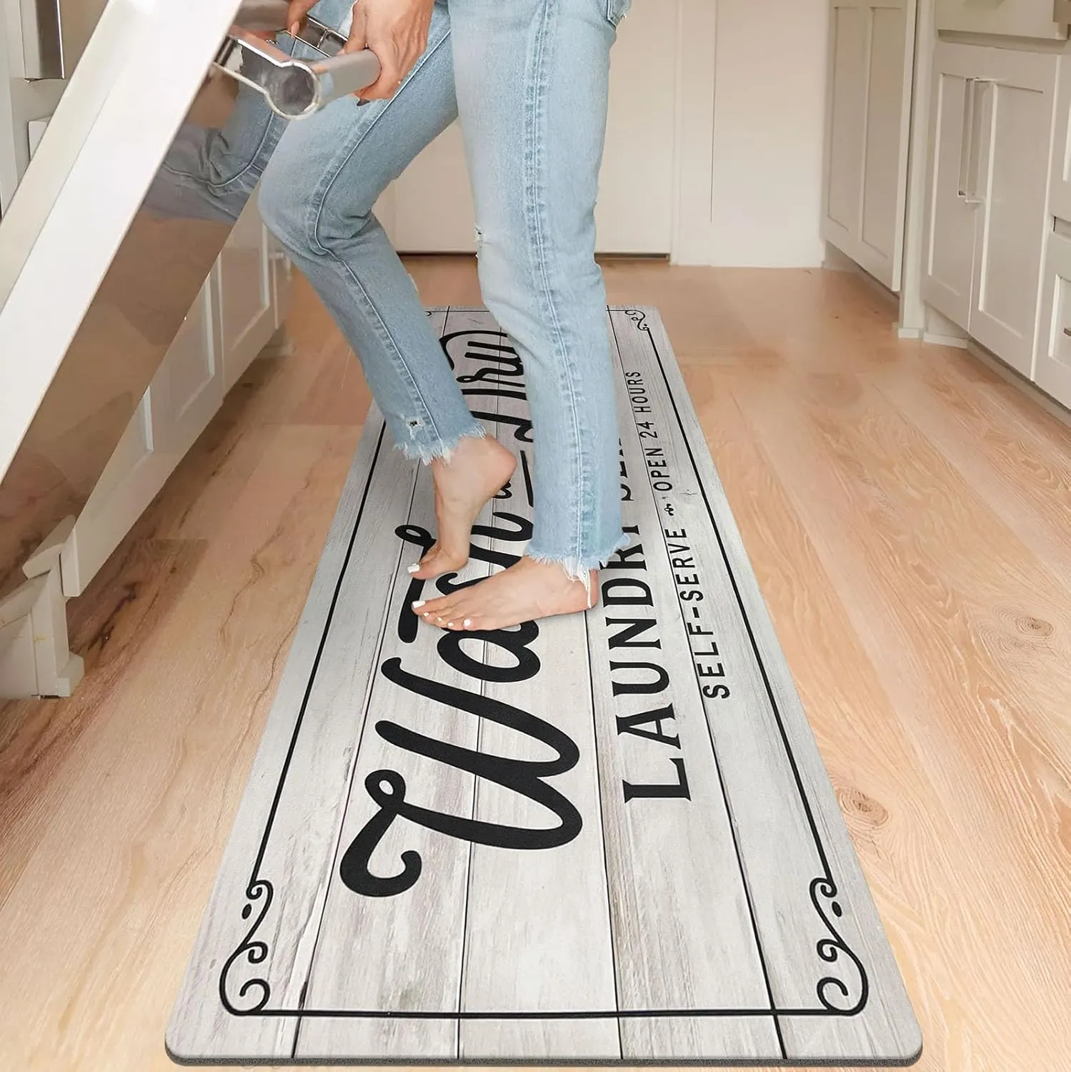KOZYFLY Laundry Room Rug Runner 24"x72" Non Slip Laundry Rug Kitchen Rugs Washable Laundry Room Mat Waterproof Mudroom Floor Carpet Runner Farmhouse Laundry Room Decor, Light Grey, Wash and Dry