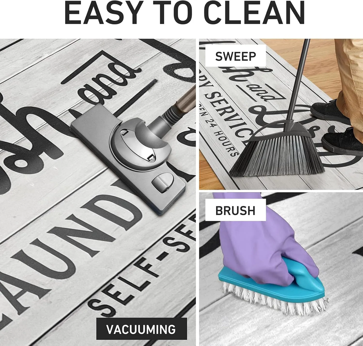 KOZYFLY Laundry Room Rug Runner 24"x72" Non Slip Laundry Rug Kitchen Rugs Washable Laundry Room Mat Waterproof Mudroom Floor Carpet Runner Farmhouse Laundry Room Decor, Light Grey, Wash and Dry