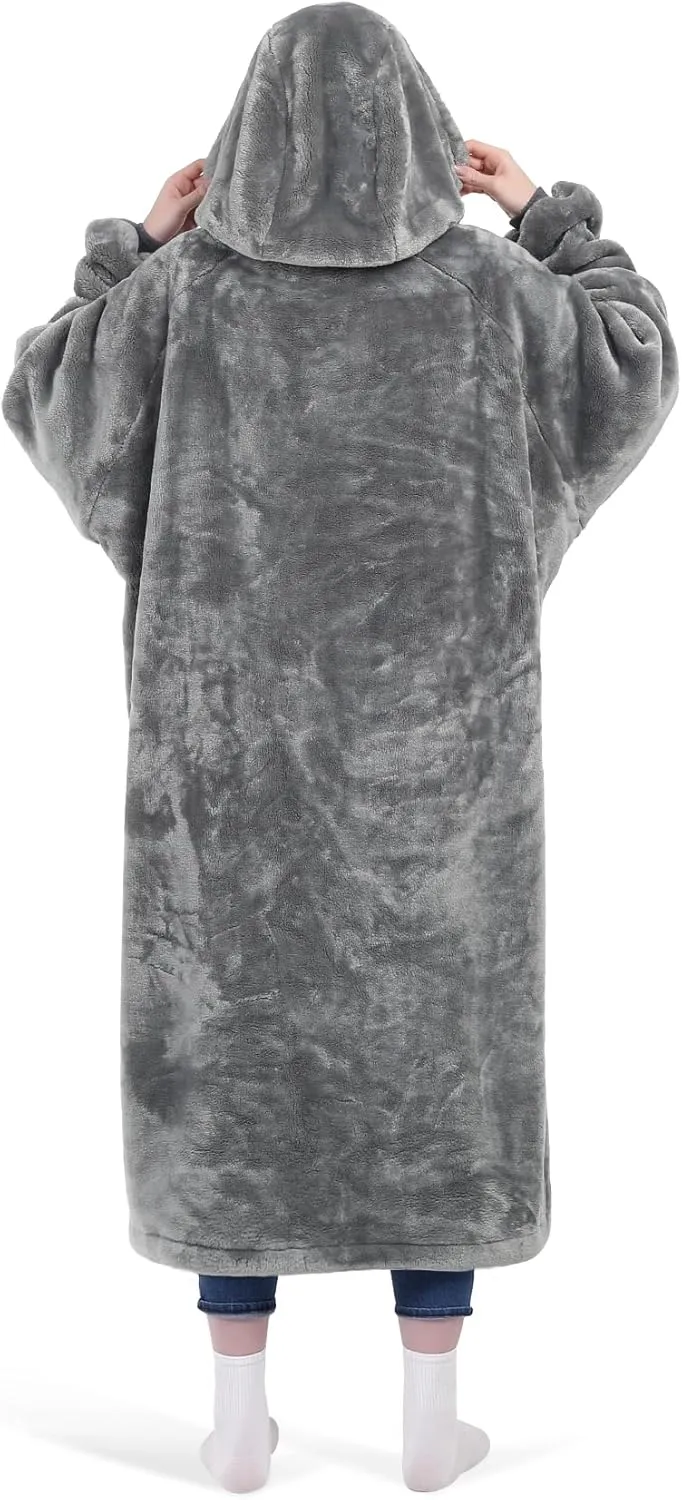 KPBLIS Wearable Blanket Hoodies Gifts for Women and Men, Oversized Wearable Hoody Blanket Sweatshirt, Cozy and Warm Wearable Fleece Blanket with Sleeves and Giant Pocket for Adults, Gray
