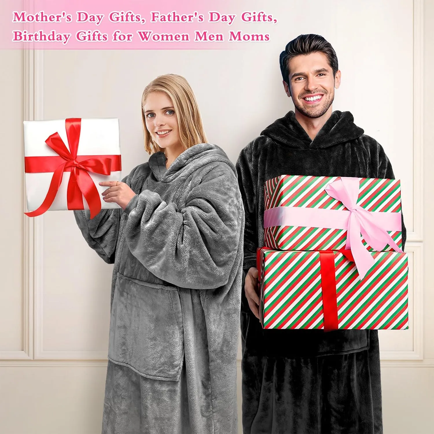 KPBLIS Wearable Blanket Hoodies Gifts for Women and Men, Oversized Wearable Hoody Blanket Sweatshirt, Cozy and Warm Wearable Fleece Blanket with Sleeves and Giant Pocket for Adults, Gray