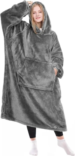 KPBLIS Wearable Blanket Hoodies Gifts for Women and Men, Oversized Wearable Hoody Blanket Sweatshirt, Cozy and Warm Wearable Fleece Blanket with Sleeves and Giant Pocket for Adults, Gray