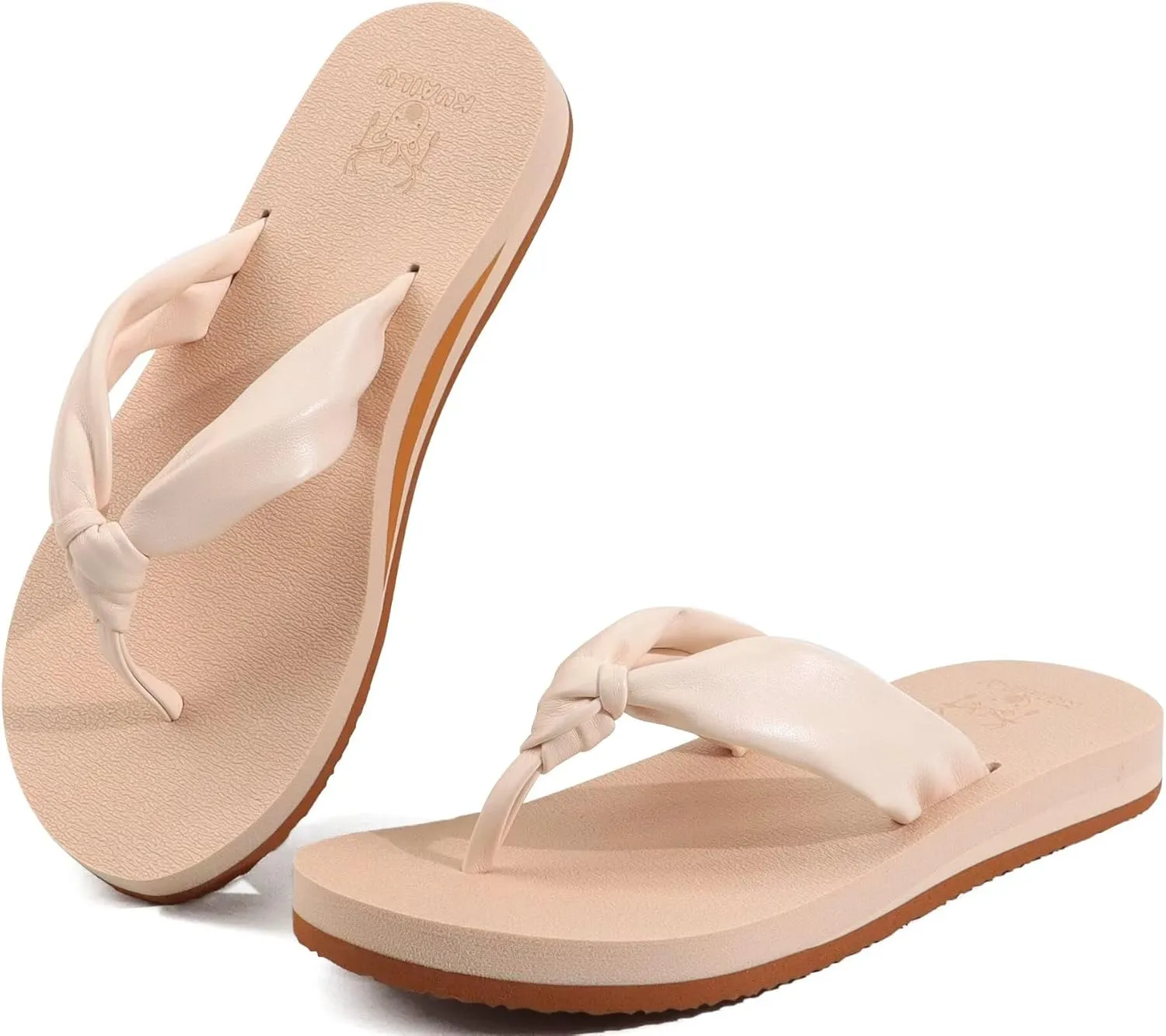 KuaiLu Womens Flip Flops With Arch Support Comfortable Yoga Mat Cushion Thong Leather Sandals for Ladies Fashion Slip On Summer Beach Walking Slides Indoor Outdoor Travel Orthotic Slippers