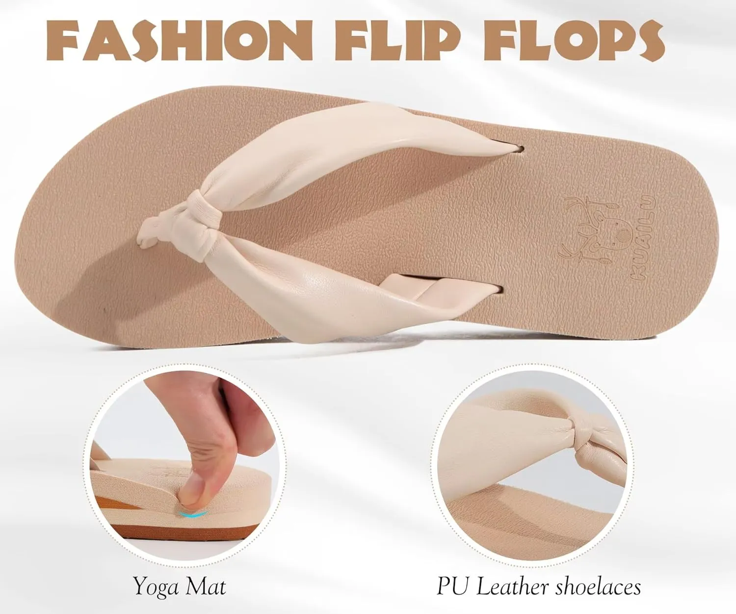 KuaiLu Womens Flip Flops With Arch Support Comfortable Yoga Mat Cushion Thong Leather Sandals for Ladies Fashion Slip On Summer Beach Walking Slides Indoor Outdoor Travel Orthotic Slippers
