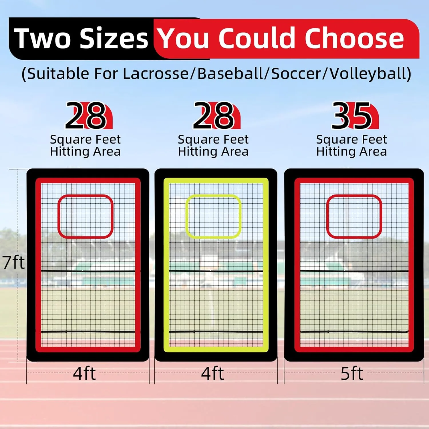 Lacrosse Rebounder,4x7/5x7ft Green/Red Volleyball Rebounder Net with 5 Adjust Angles,1 Carry Bag,Baseball Bounce Back Fix by 6 Ground Stake, Pitch Back for Lacrosse,Volleyball Training