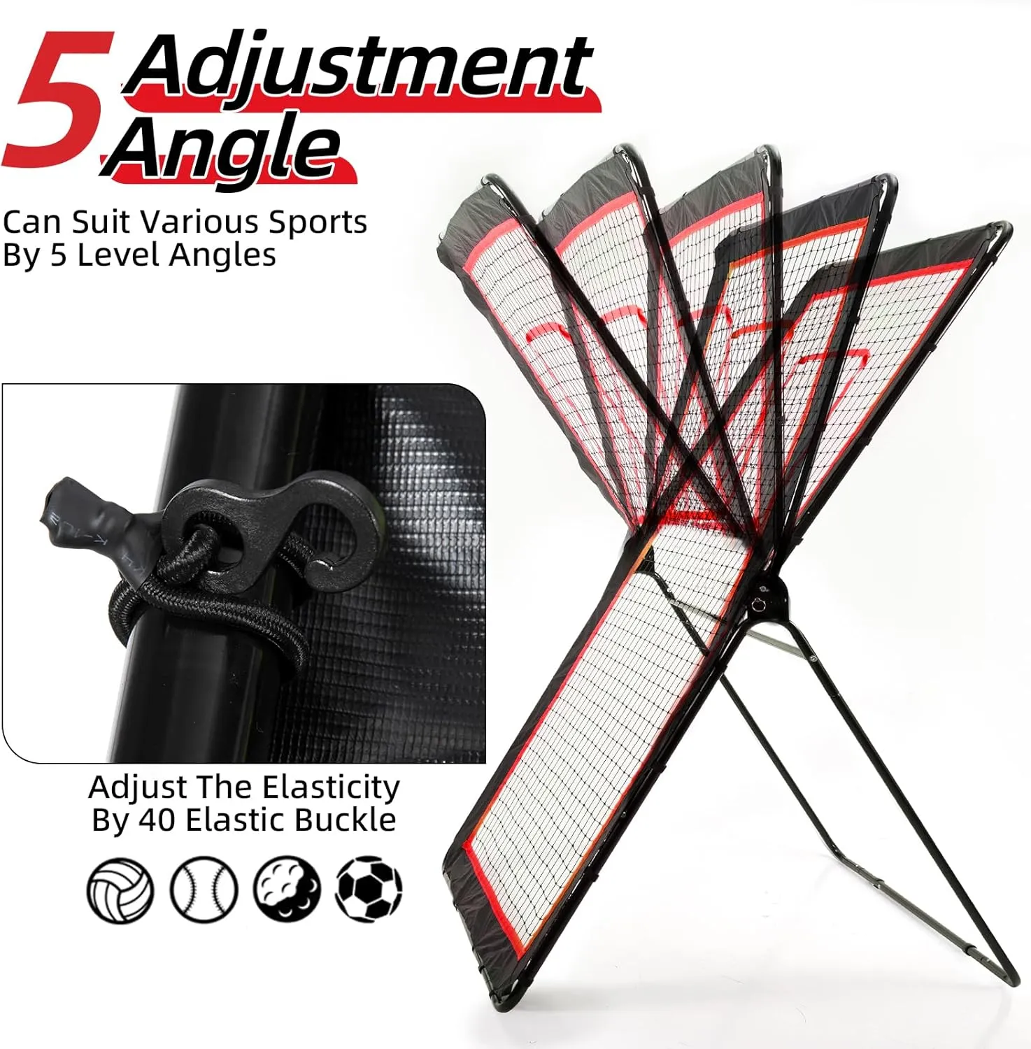 Lacrosse Rebounder,4x7/5x7ft Green/Red Volleyball Rebounder Net with 5 Adjust Angles,1 Carry Bag,Baseball Bounce Back Fix by 6 Ground Stake, Pitch Back for Lacrosse,Volleyball Training