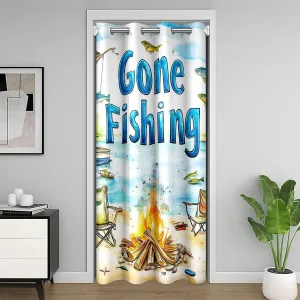 Lakeside Fishing Door Curtain 1 Panel,42"W X 84"L,Outdoor Camping Adventure Divider Curtain Cover for Closet Door,Kids Boys Coastal Boat Privacy Door Drape for Living Room Bedroom Decor