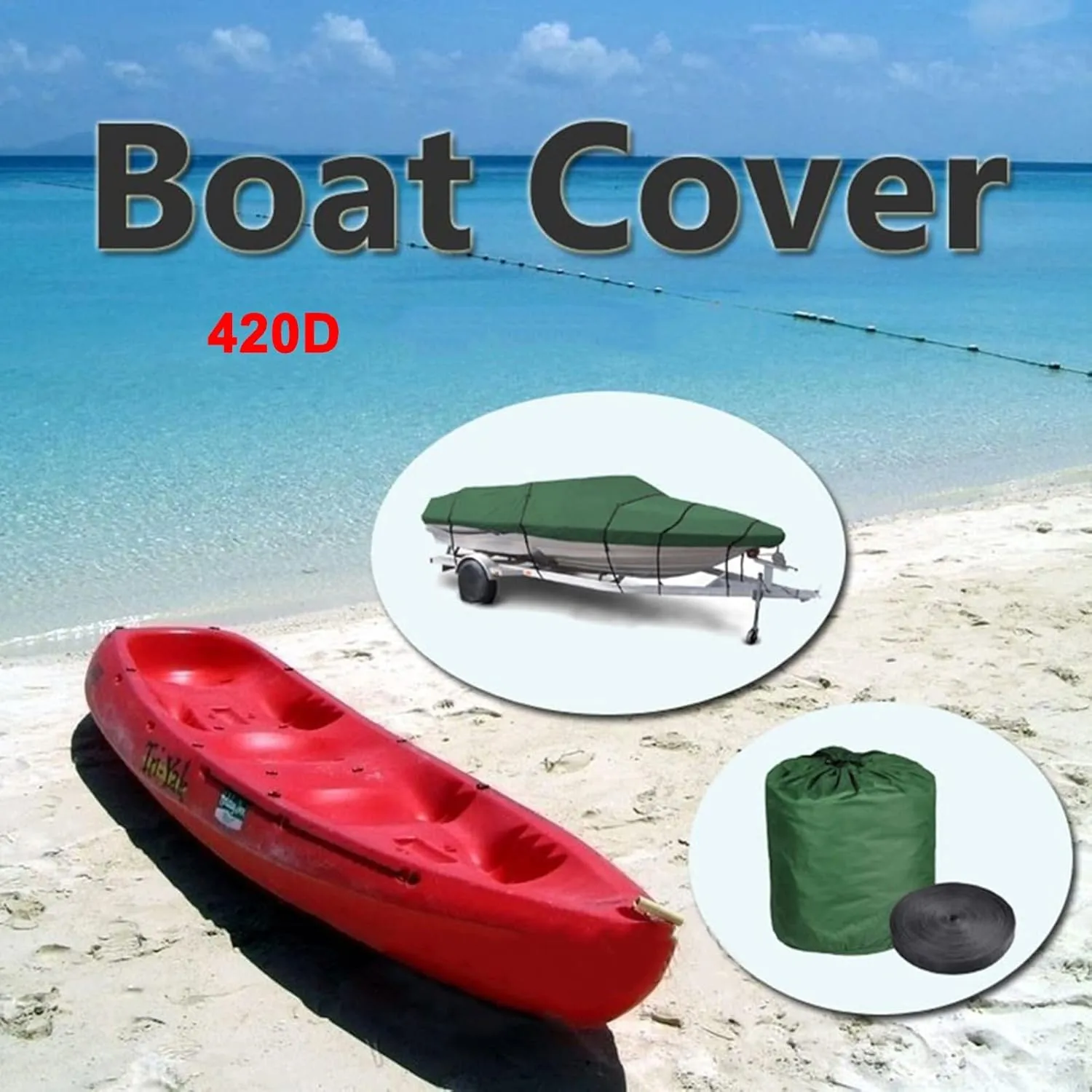 LDIW Heavy Duty Boat Cover 420D Oxford Fabric Waterproof UV Proof Personal Watercraft Covers Trailable V-Hull Tri-Hull Runabout Boat Cover, Green,25to27FT: 1008 * 590CM