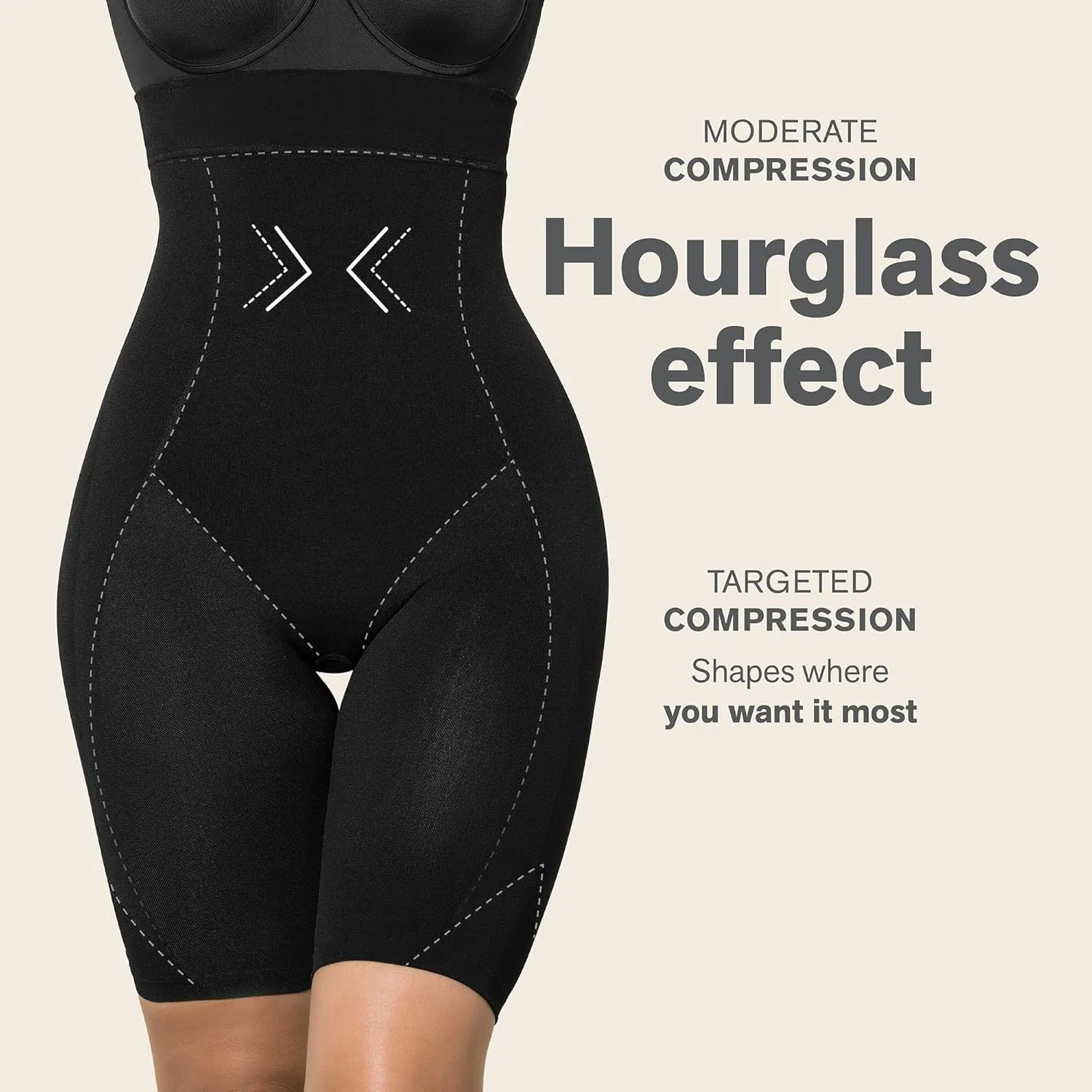 Leonisa High Waisted Shapewear Shorts for Women – Tummy Control Shaper Shorts, Invisible Butt Lifter Body Shaper