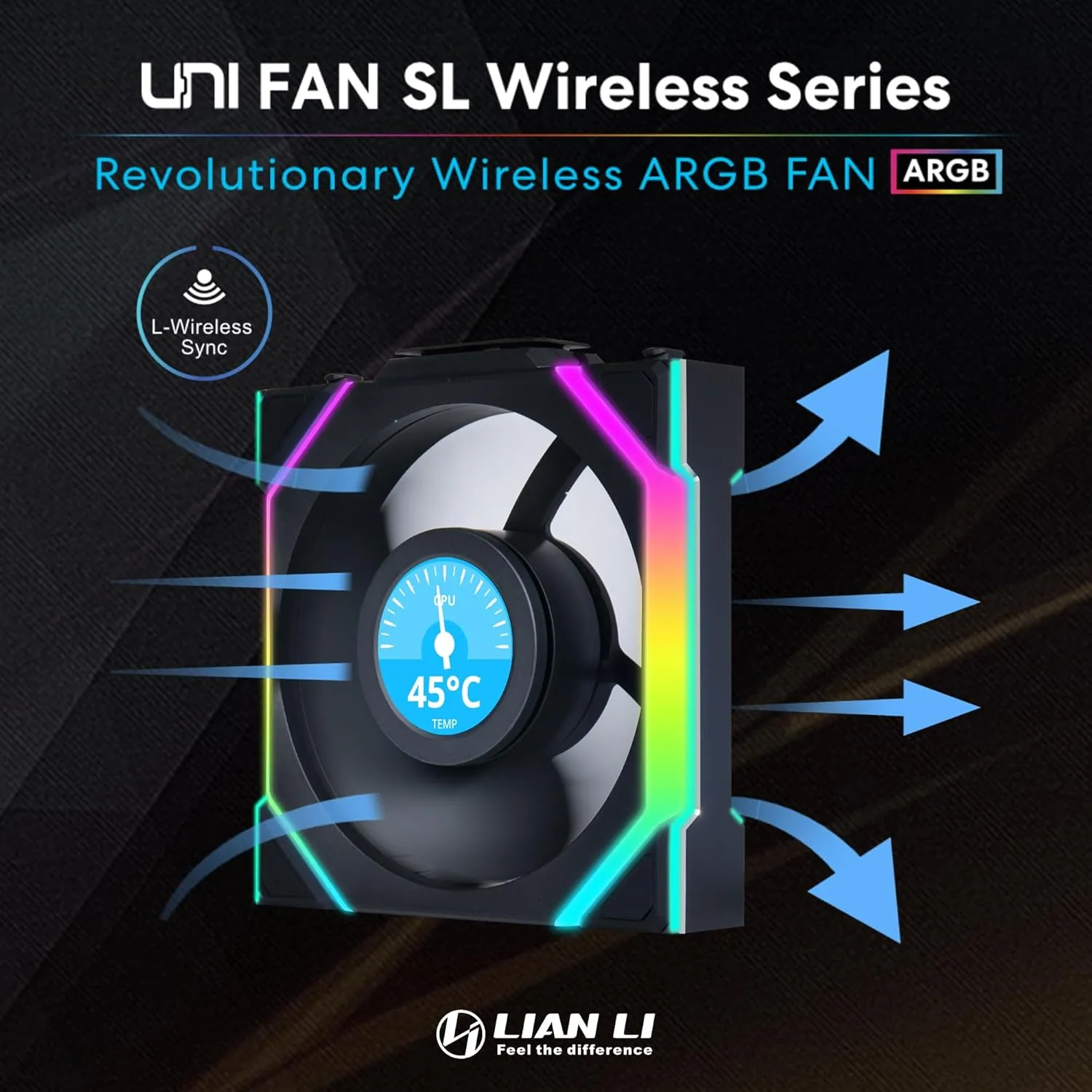 Lian Li UNI Fan SL - LCD Wireless 120 - Triple Pack - ARGB Fan - 1.6" LCD Display - 2.4 GHz Wireless Signal for RGB & Fan Control - Controller Included and Required - Black (12SLLCD1W3B)