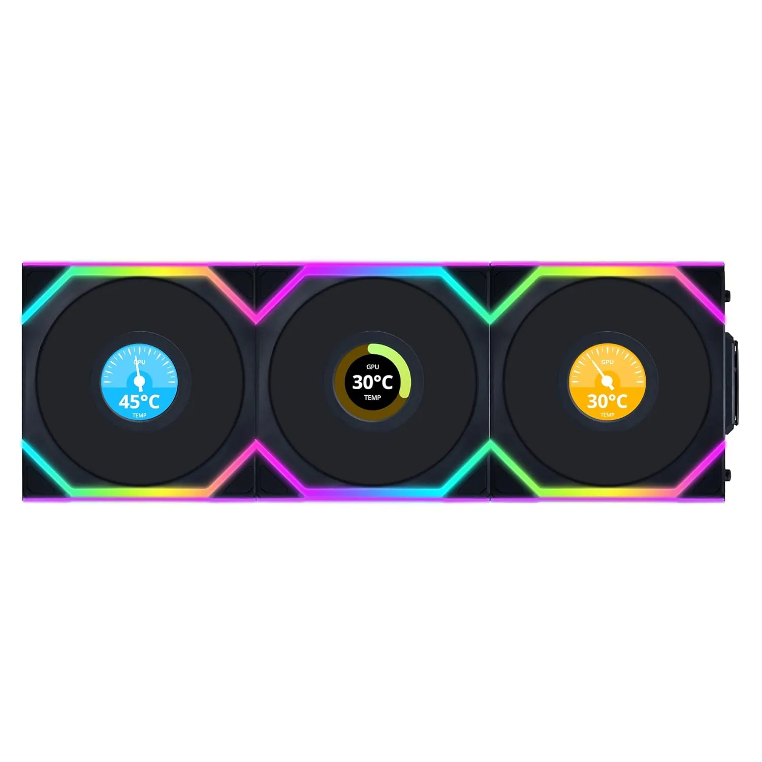 Lian Li UNI Fan SL - LCD Wireless 120 - Triple Pack - ARGB Fan - 1.6" LCD Display - 2.4 GHz Wireless Signal for RGB & Fan Control - Controller Included and Required - Black (12SLLCD1W3B)