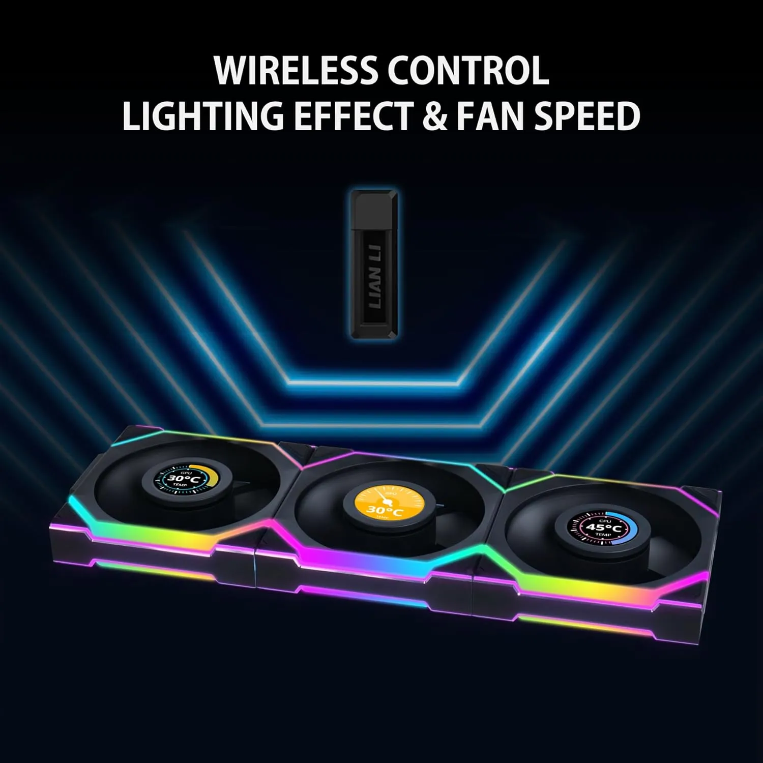 Lian Li UNI Fan SL - LCD Wireless 120 - Triple Pack - ARGB Fan - 1.6" LCD Display - 2.4 GHz Wireless Signal for RGB & Fan Control - Controller Included and Required - Black (12SLLCD1W3B)
