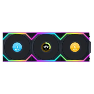 Lian Li UNI Fan SL - LCD Wireless 120 - Triple Pack - ARGB Fan - 1.6" LCD Display - 2.4 GHz Wireless Signal for RGB & Fan Control - Controller Included and Required - Black (12SLLCD1W3B)