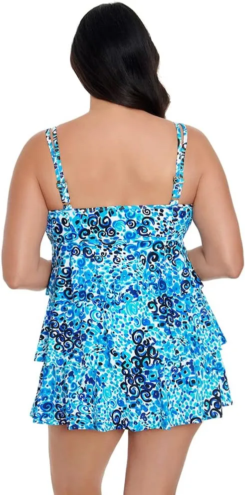 Longitude Women's Plus Swimwear Triple Tier Long Torso One Piece Swimdress
