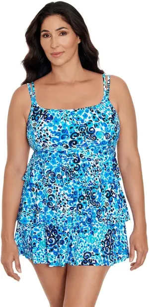 Longitude Women's Plus Swimwear Triple Tier Long Torso One Piece Swimdress