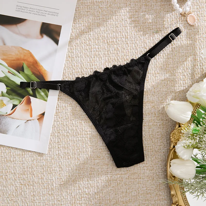 Low Rise Adjustable Spaghetti Straps Lace Splicing Sexy Thong Panties