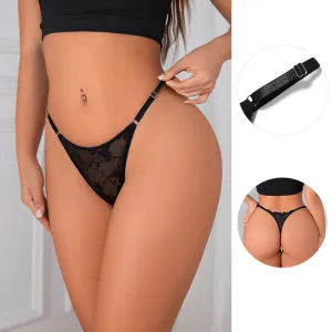 Low Rise Adjustable Spaghetti Straps Lace Splicing Sexy Thong Panties
