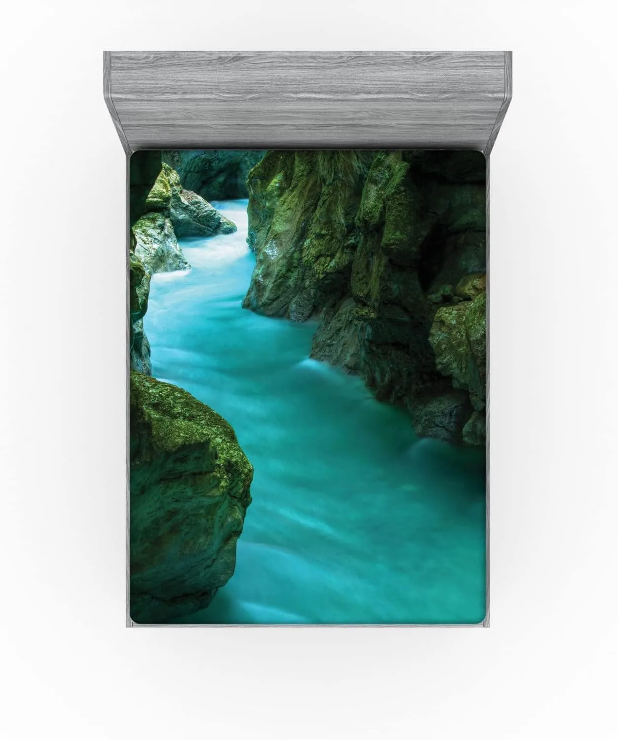 Lunarable Waterfall 2 Pack Fitted Sheet, Alpine River Caves Travel, Bed Cover All-Round Elastic Deep Pockets 2 Pieces, Package Contains 2 California King Fitted Sheets, Turquoise Dark Green
