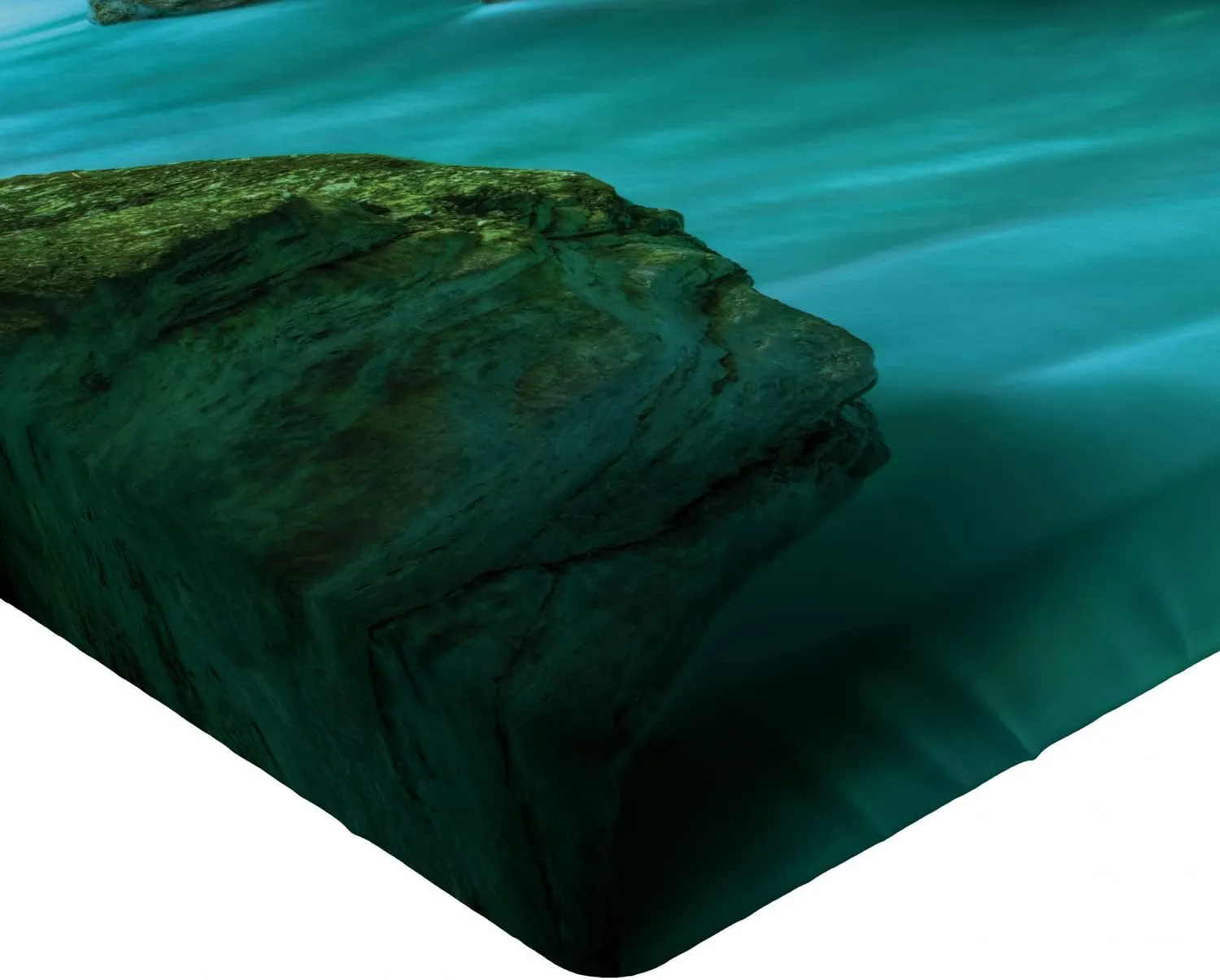 Lunarable Waterfall 2 Pack Fitted Sheet, Alpine River Caves Travel, Bed Cover All-Round Elastic Deep Pockets 2 Pieces, Package Contains 2 California King Fitted Sheets, Turquoise Dark Green