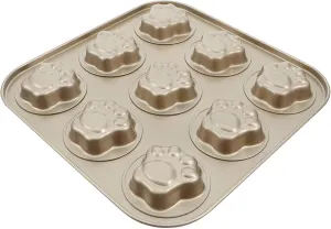 Luxshiny Round Cake Pans Muffin Pan 9 Cup Cat Paw Shaped Cupcake Baking Pan Non-stick Mini Fondant Pans Steel Cookies Molds Muffin Pie Mould for Home Restaurant Fondant Molds